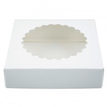 Коробка для печенья с ажурным окном белая 11,5x11.5x3 см